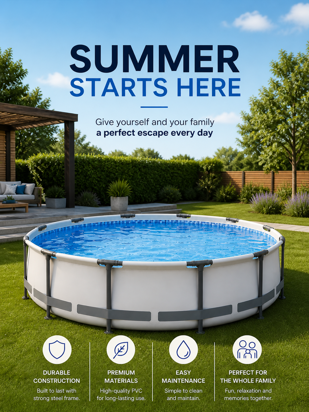 Premium Round Frame Family Pool Set with Filter Pump