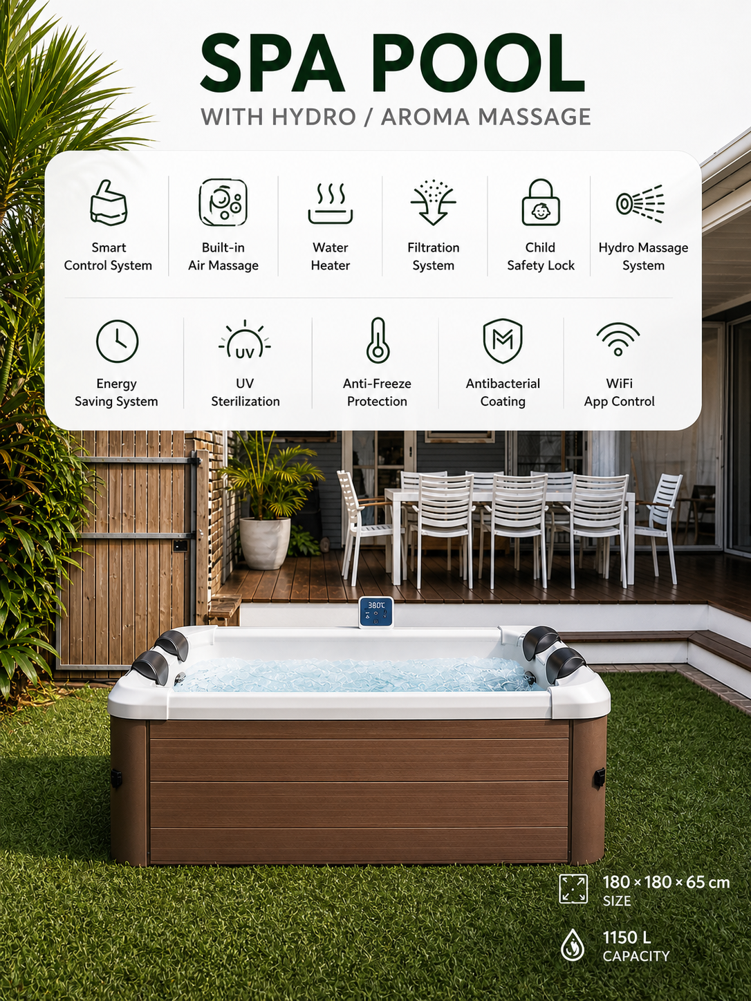 Premium Rigid-Structure Outdoor Home SPA Pool — 6-Person Capacity