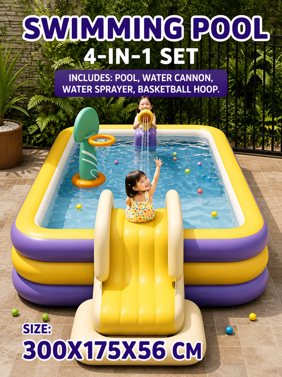 4-in-1 Inflatable Family Play Center with Slide & Water Cannon