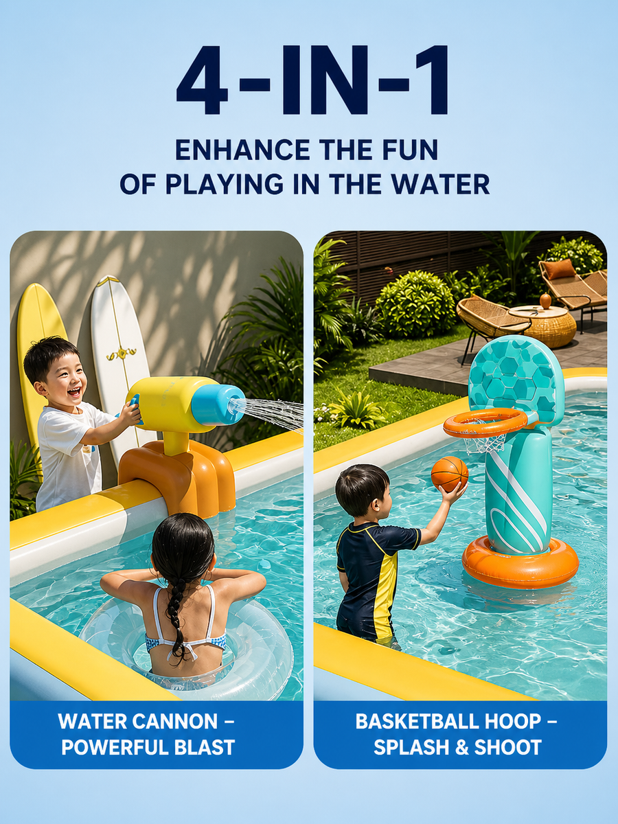 4-in-1 Inflatable Family Play Center with Slide & Water Cannon