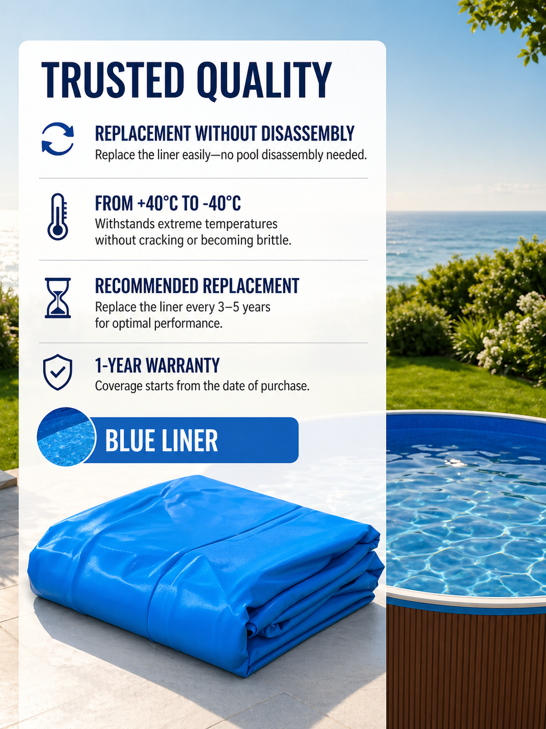 All-Season Deep Azure Steel Frame Pool with Wood-Texture Finish