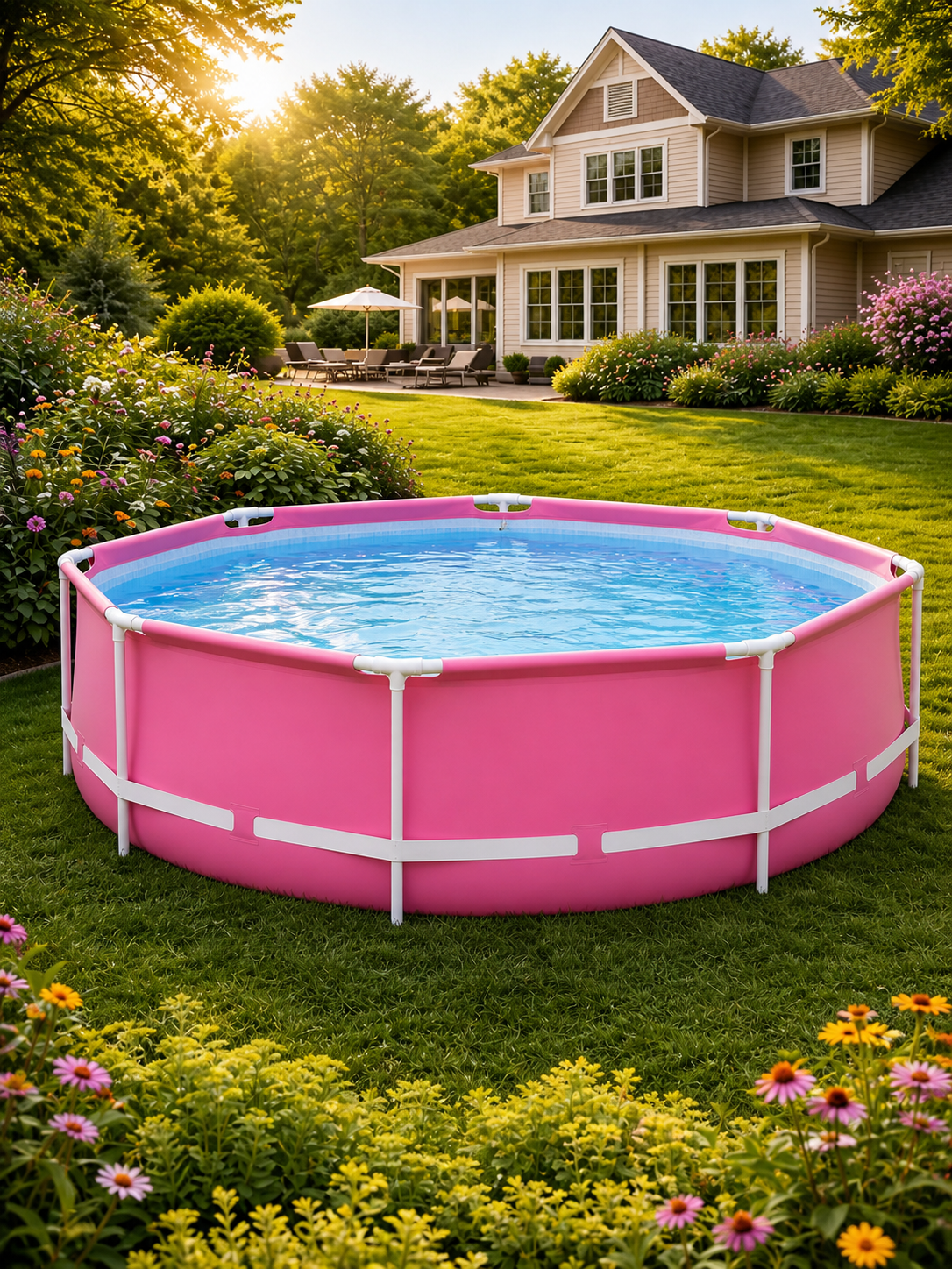 244cm Round Frame Family Pool in Pink (2843L) – Durable & Easy Setup