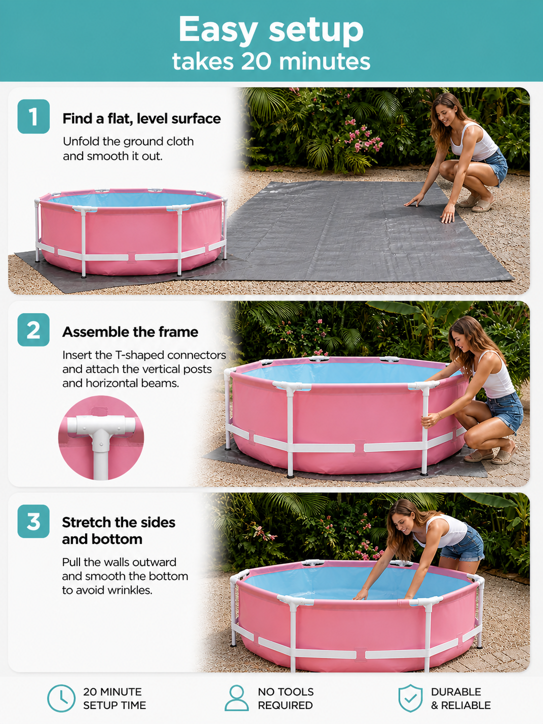 244cm Round Frame Family Pool in Pink (2843L) – Durable & Easy Setup