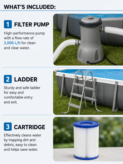 Woven Pattern Round Frame Pool Set with Filter Pump and Ladder