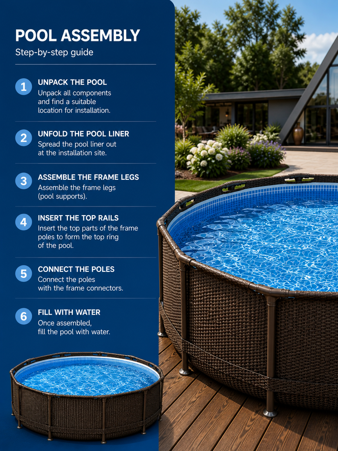 Woven Pattern Round Frame Pool Set with Filter Pump and Ladder
