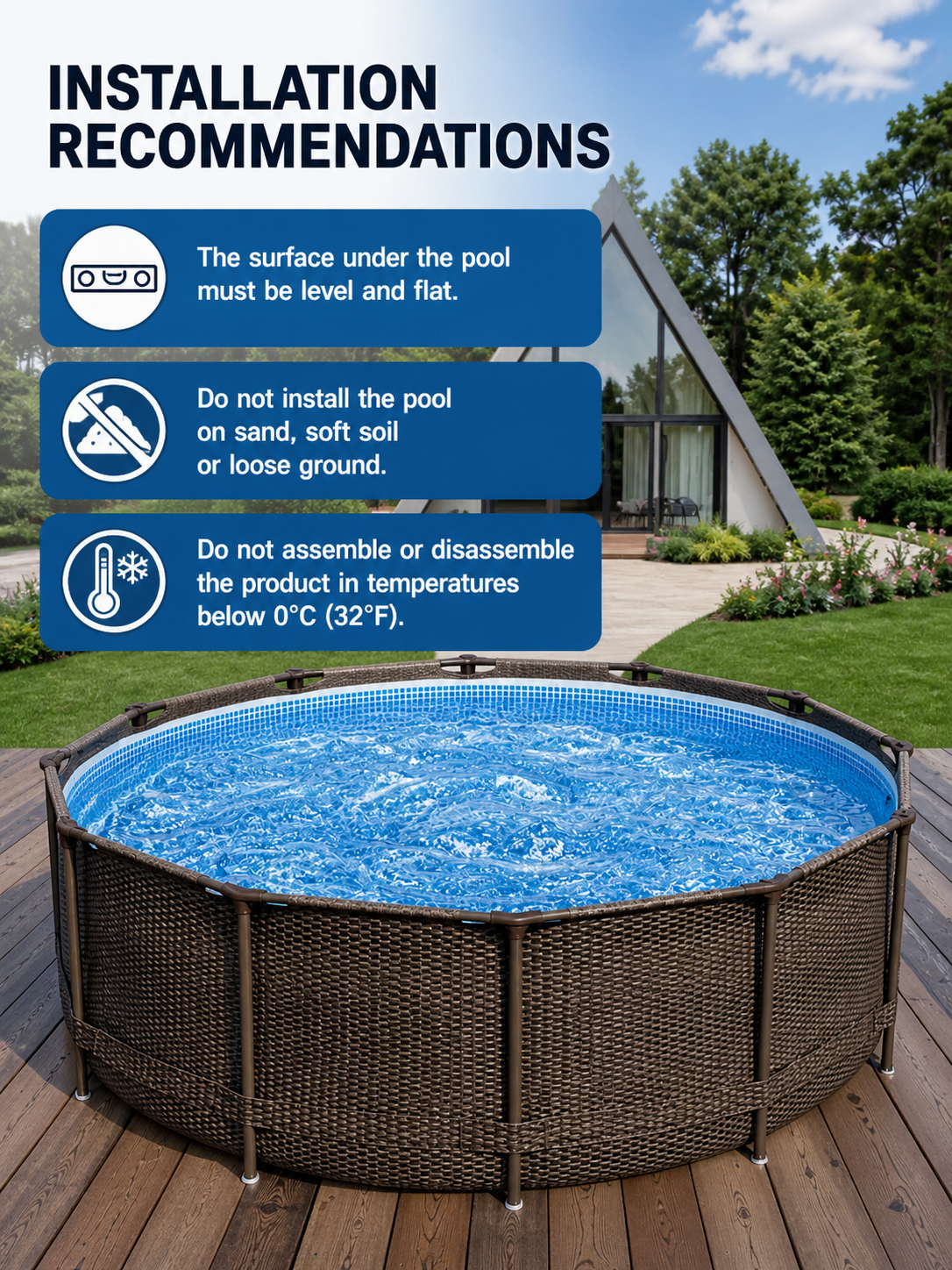 Woven Pattern Round Frame Pool Set with Filter Pump and Ladder