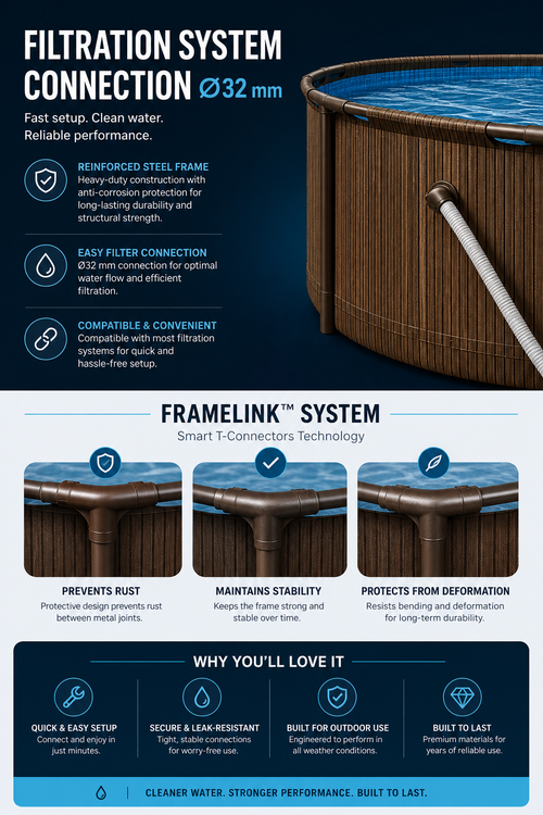 Wood-Slat Pattern Round Frame Pool Set