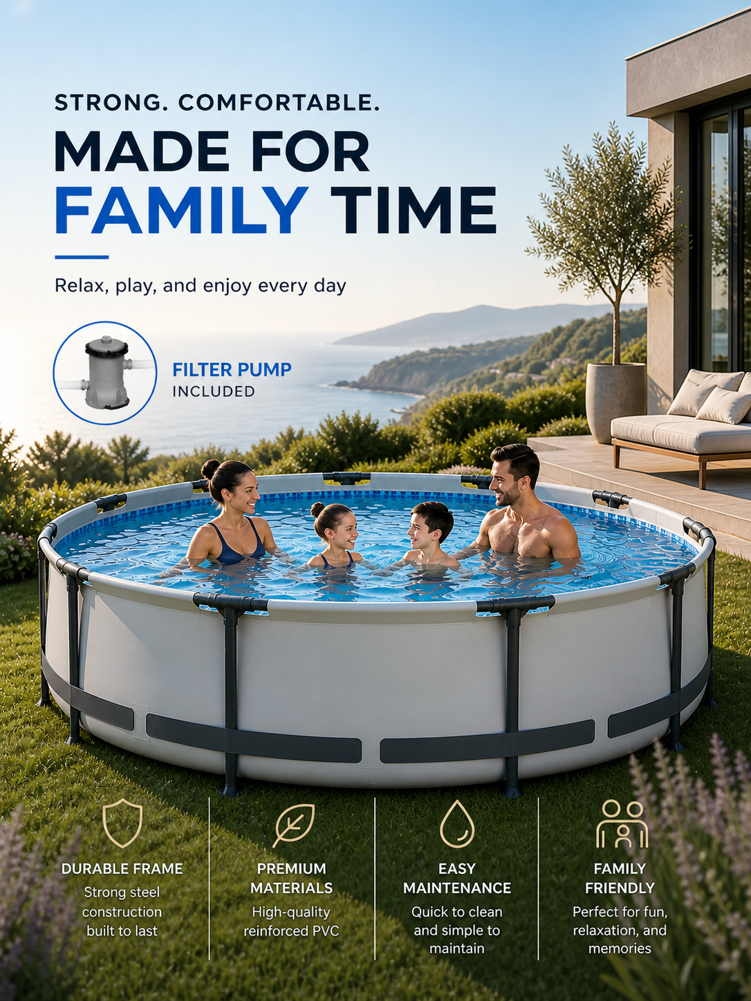 Premium Round Frame Family Pool Set with Filter Pump