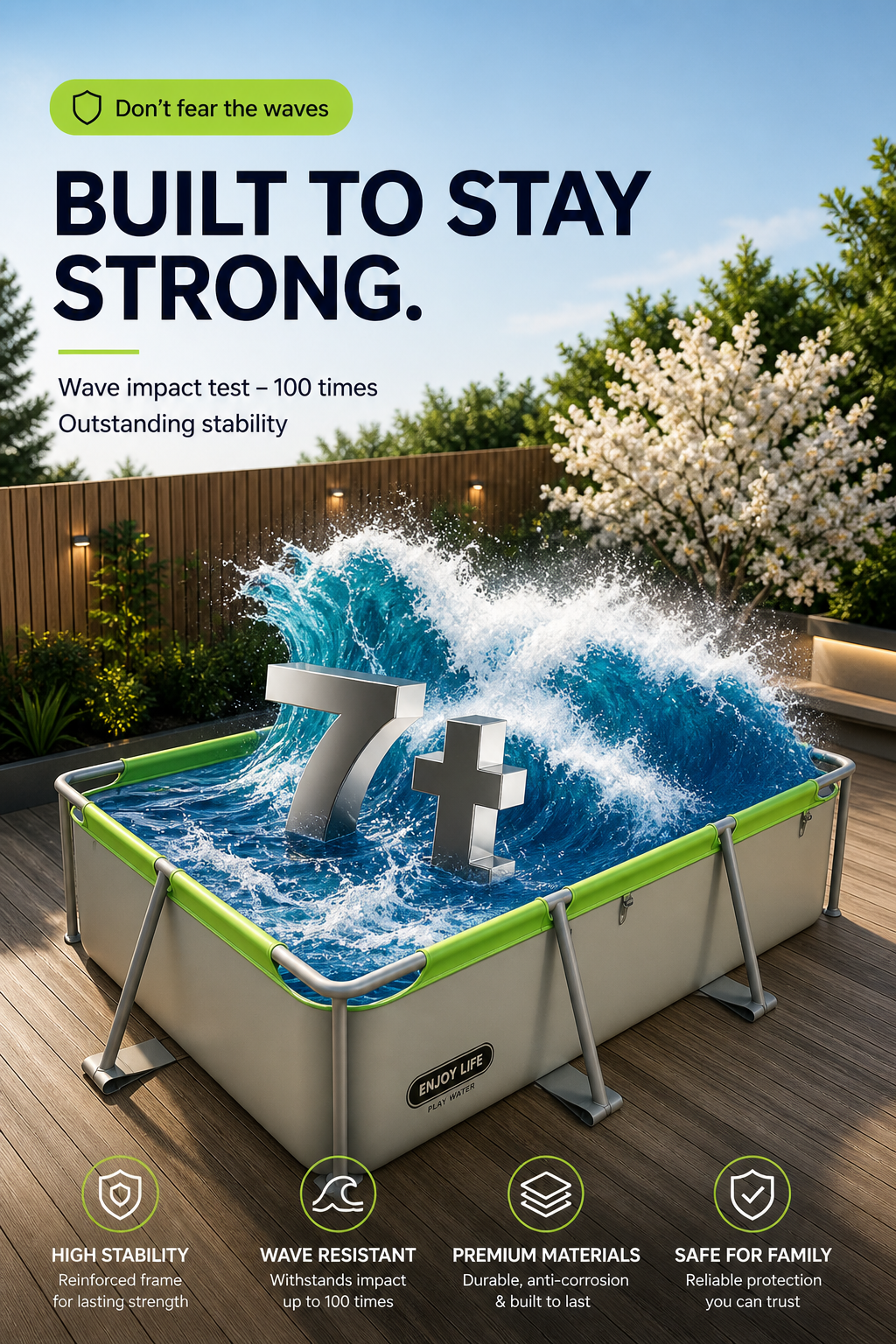 Premium Rectangular Family Frame Pool with UV Shade Canopy