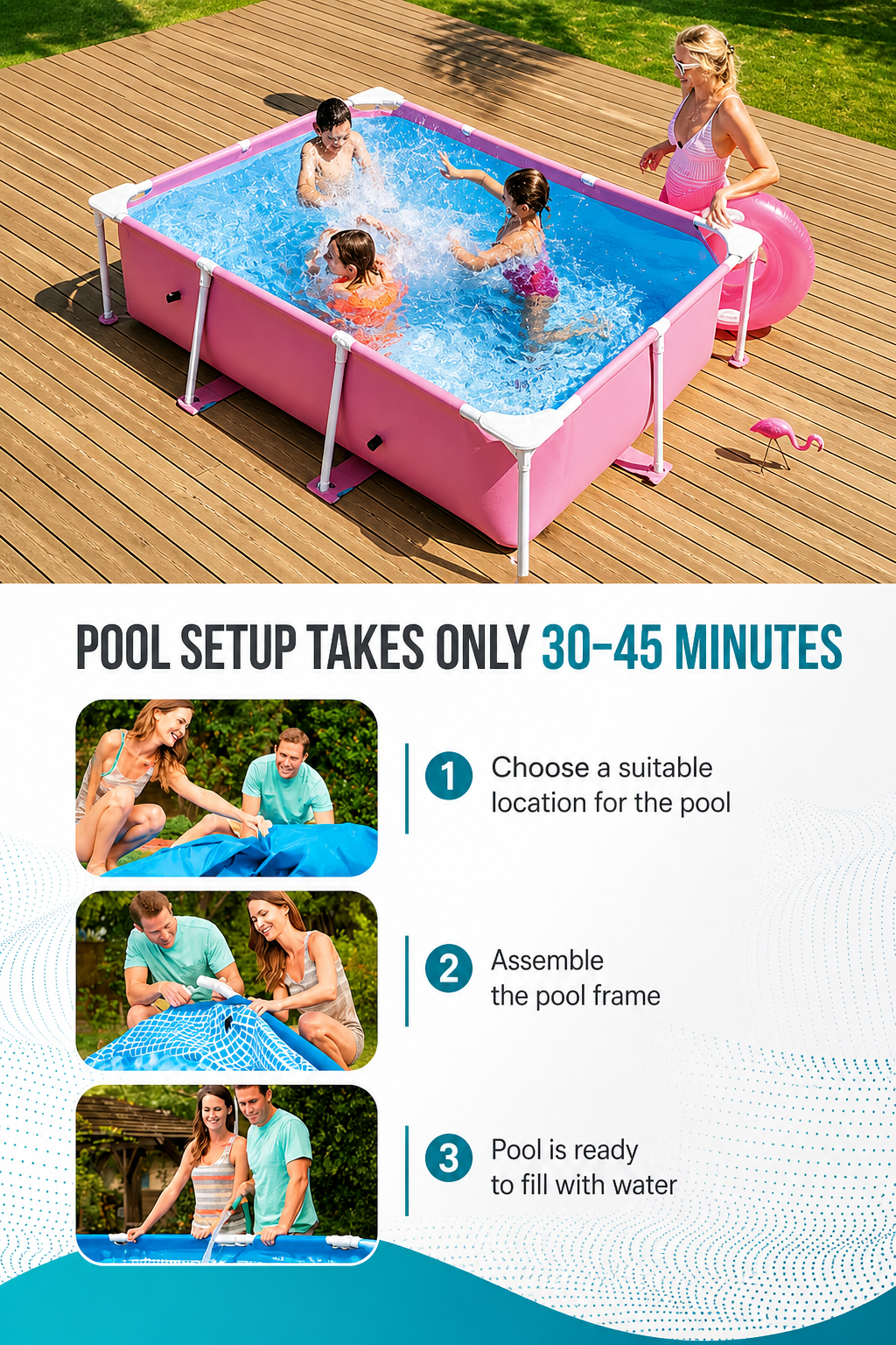 Premium Rectangular Family Frame Pool – Pink Edition