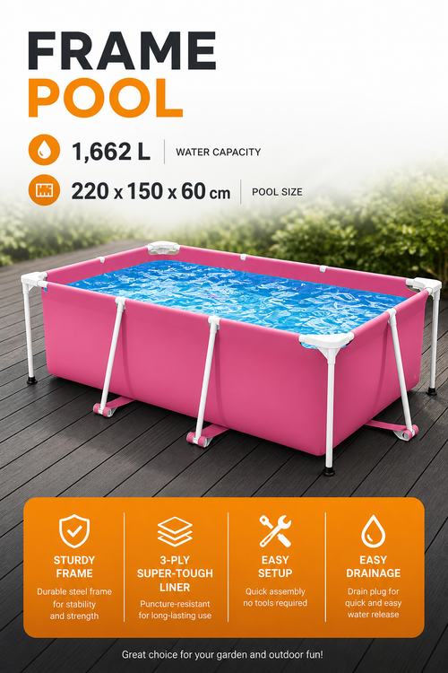 Premium Rectangular Family Frame Pool – Pink Edition