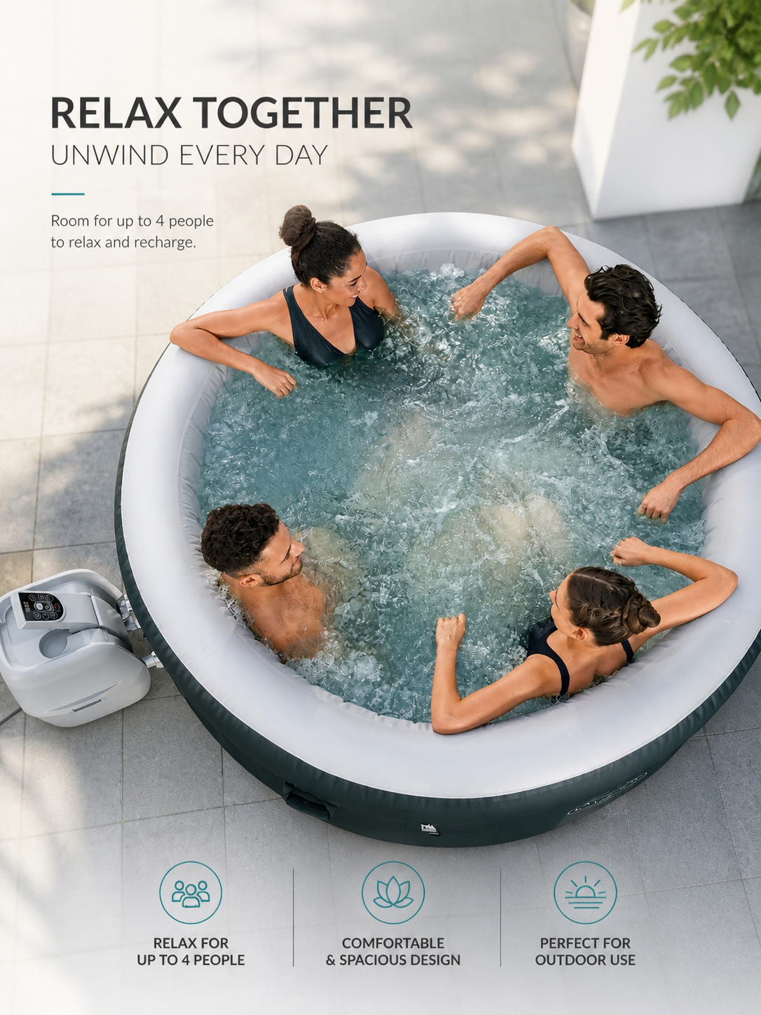 Premium Inflatable Round SPA Pool – Dark Green