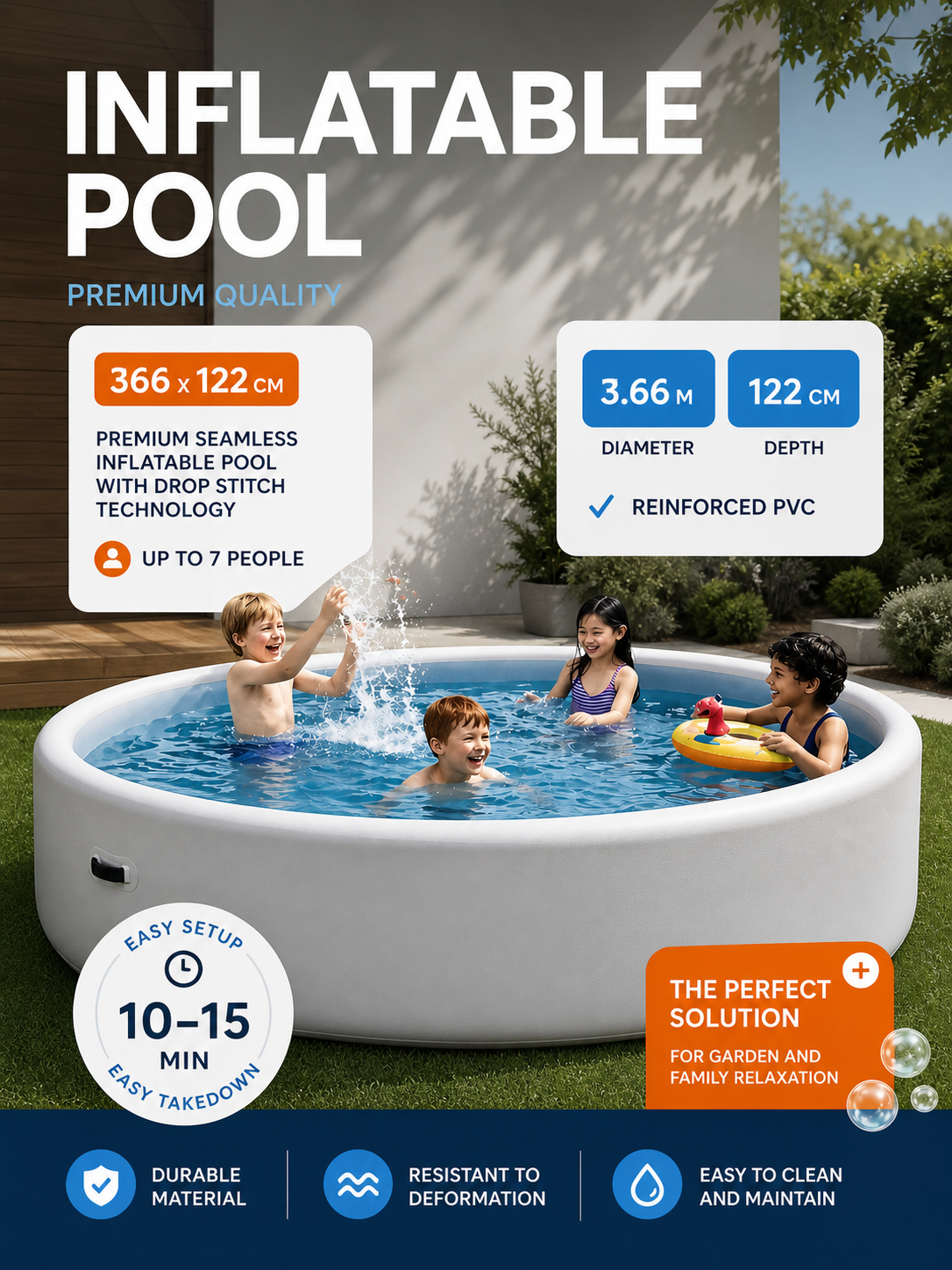 Premium Frameless SUP Pool – 366 × 122 cm