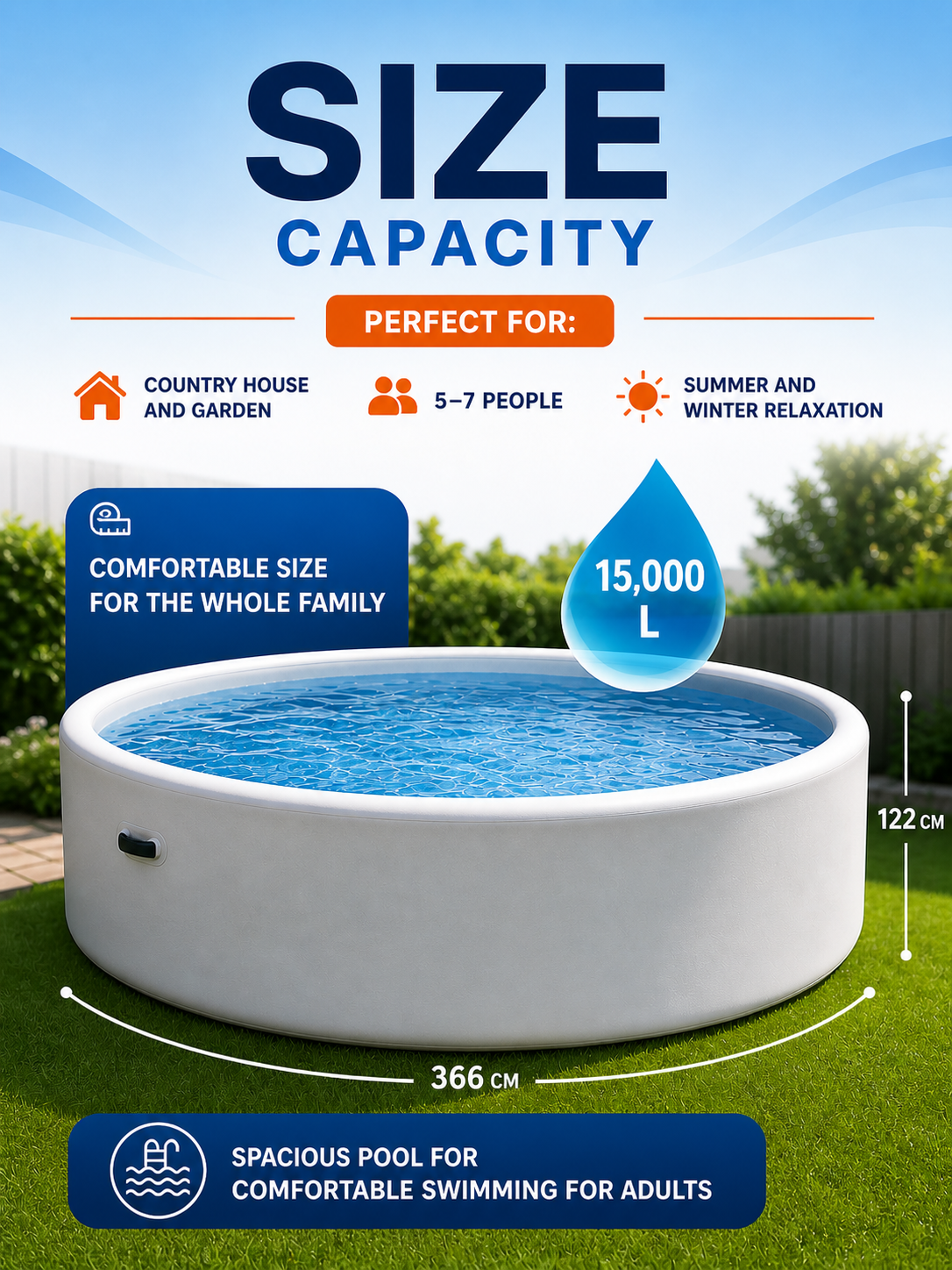 Premium Frameless SUP Pool – 366 × 122 cm