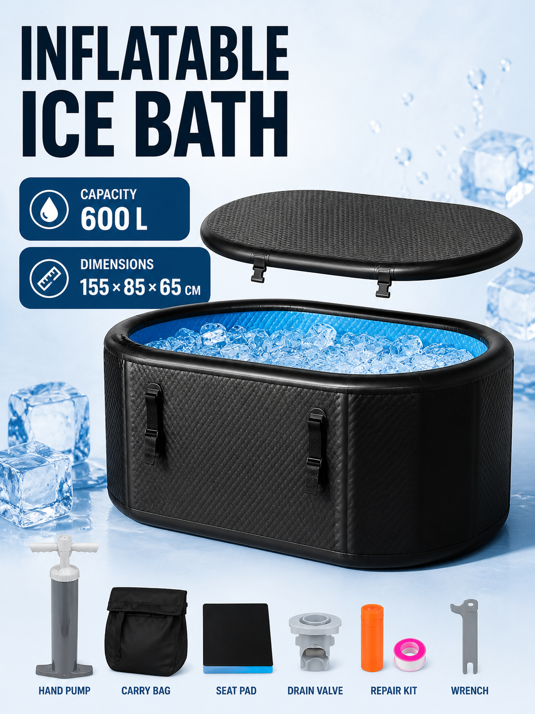 Professional XXL Inflatable Ice Bath – 600L Capacity