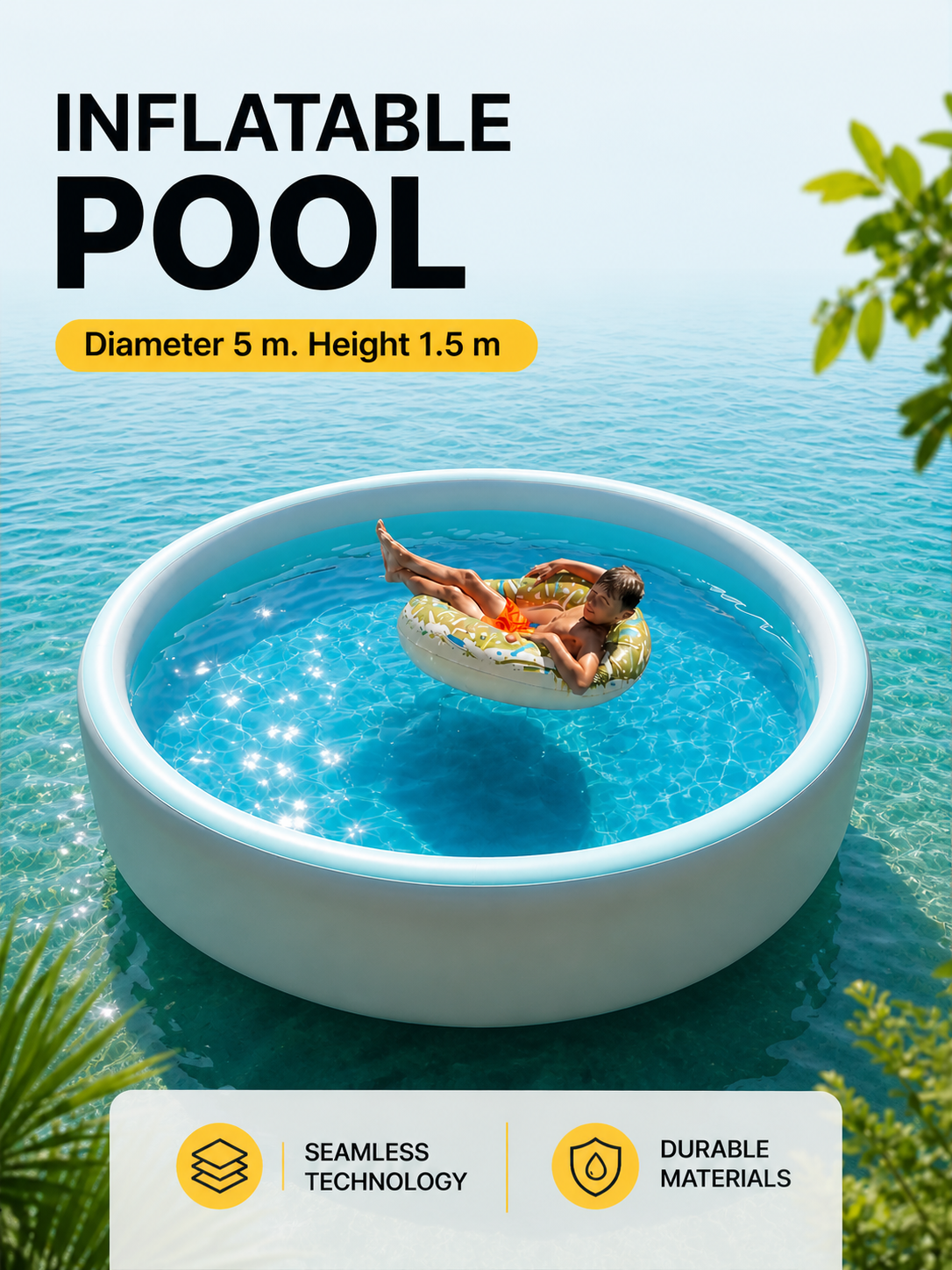 Ultra-Durable XXL Inflatable Airdeck Pool – 5.0m Diameter