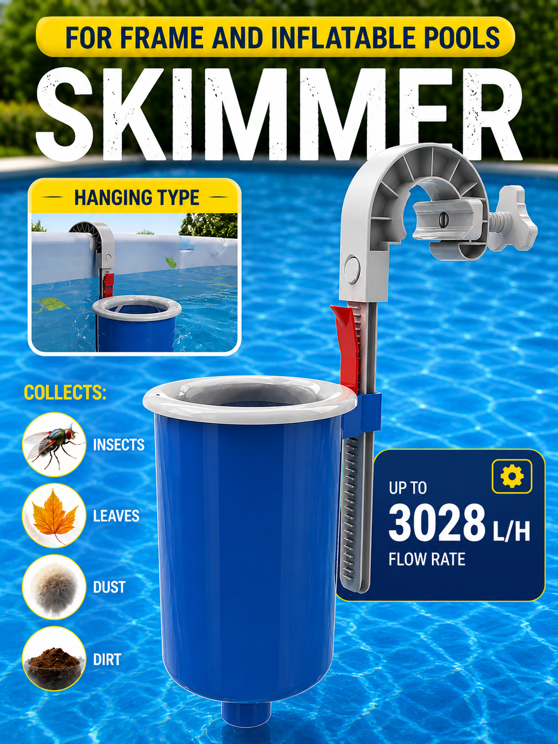 Universal Hanging Surface Skimmer for Frame & Inflatable Pools
