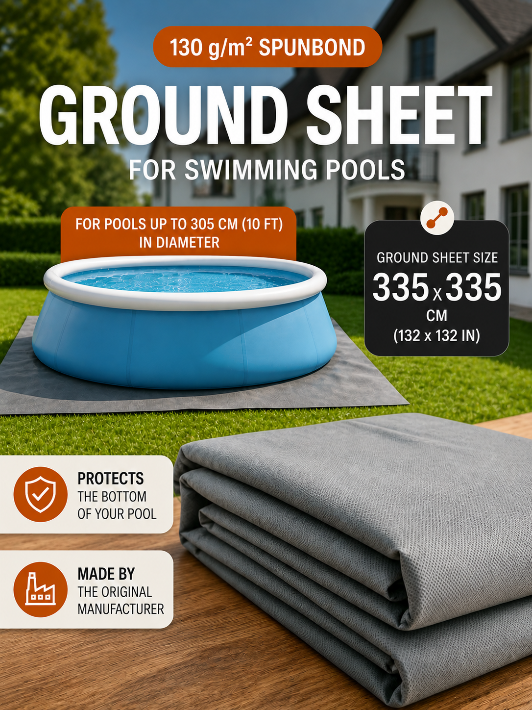 Premium Heavy-Duty Pool Ground Sheet (335 x 335 cm)
