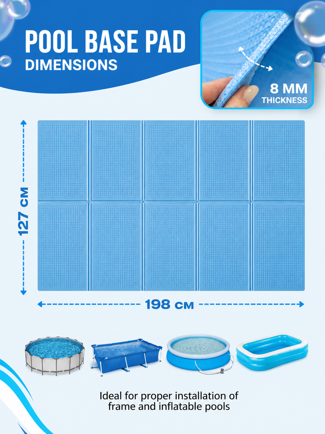 Premium Insulated Pool Base Pad (197 x 128 cm)