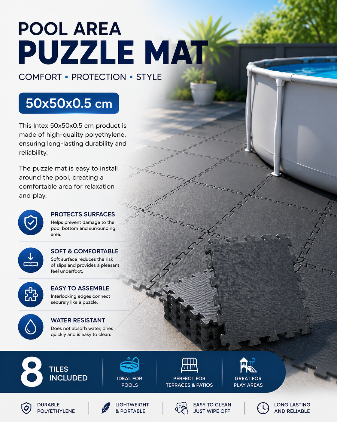 Intex Interlocking Pool Area Puzzle Mat (8-Piece Set)