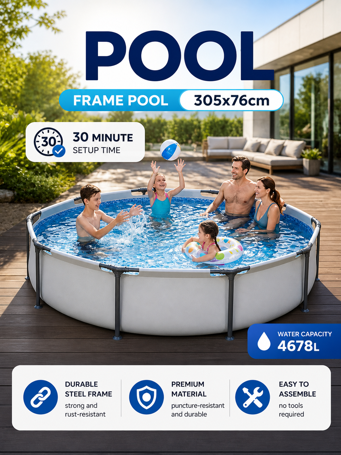 305cm Round Frame Family Pool in Gray (4678L)