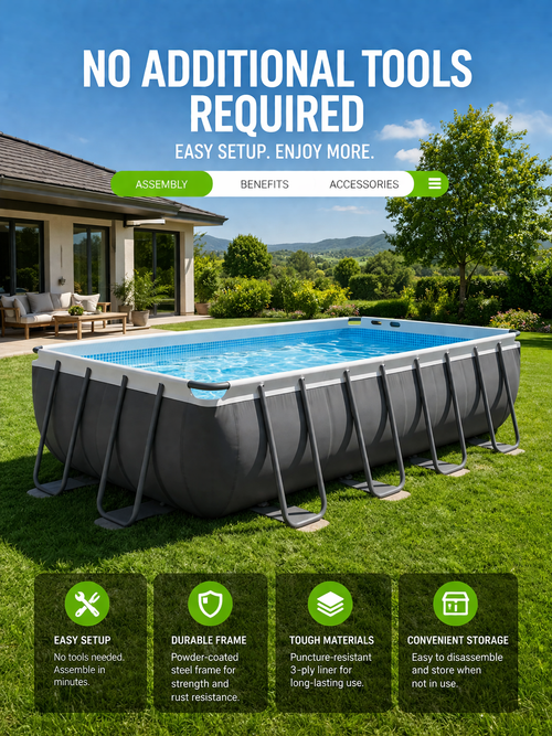 Ultra Frame Rectangular Pool Set (549x274x132 cm) with Sand Filter Pump, Ladder, and Cover