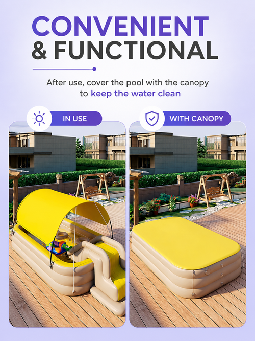 3-in-1 Kids' Inflatable Water Park – 3M Length with Sun Canopy