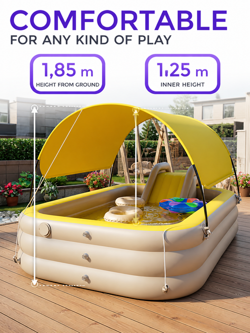 3-in-1 Kids' Inflatable Water Park – 3M Length with Sun Canopy